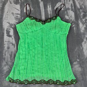 Vintage No Boundaries Top Size XL Black Babydoll Y2K Sequins Green Brown Fairy